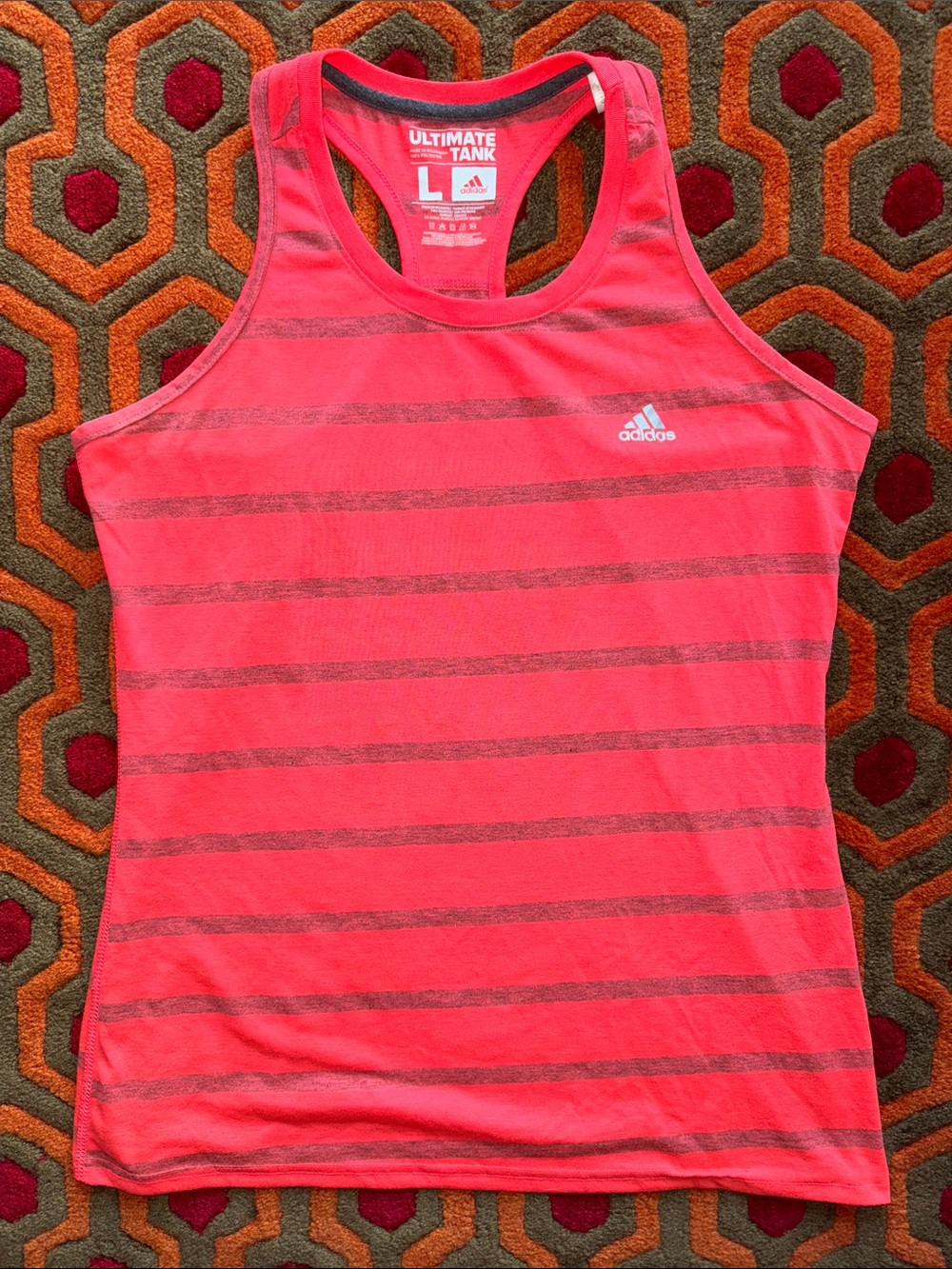 MAKE OFFER! adidas Coral Pink Striped Racerback Tank Top Large